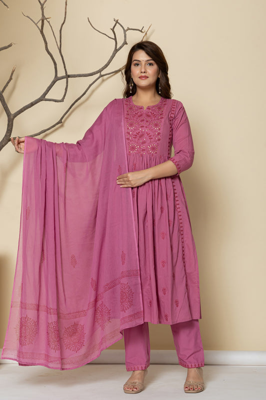 Cotton Anarkali Kurta Set with Dupatta