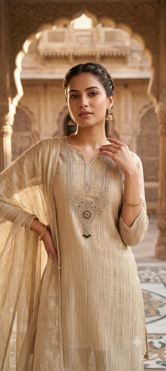 Champagne Gold Embellished Suit Set