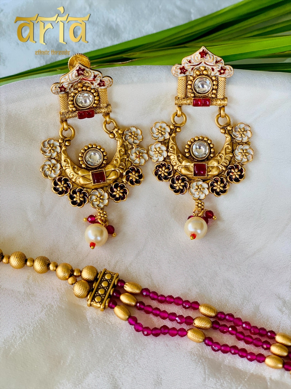 Temple Long Necklace Meenakari Kundan Set-Ruby Stones