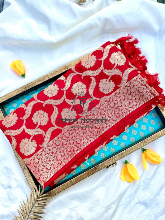 Semi Banarasi Dupatta - Red