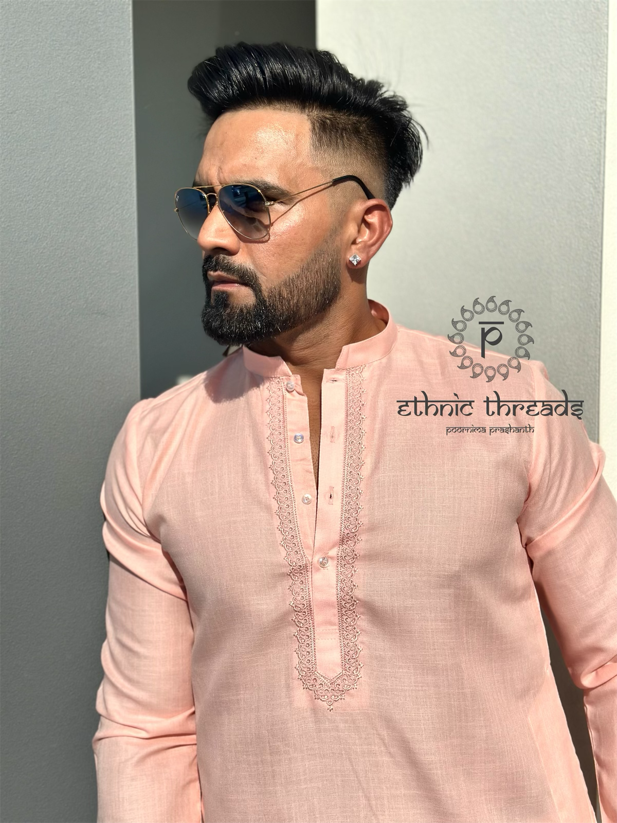 Cotton Mens Long Kurta- Peach