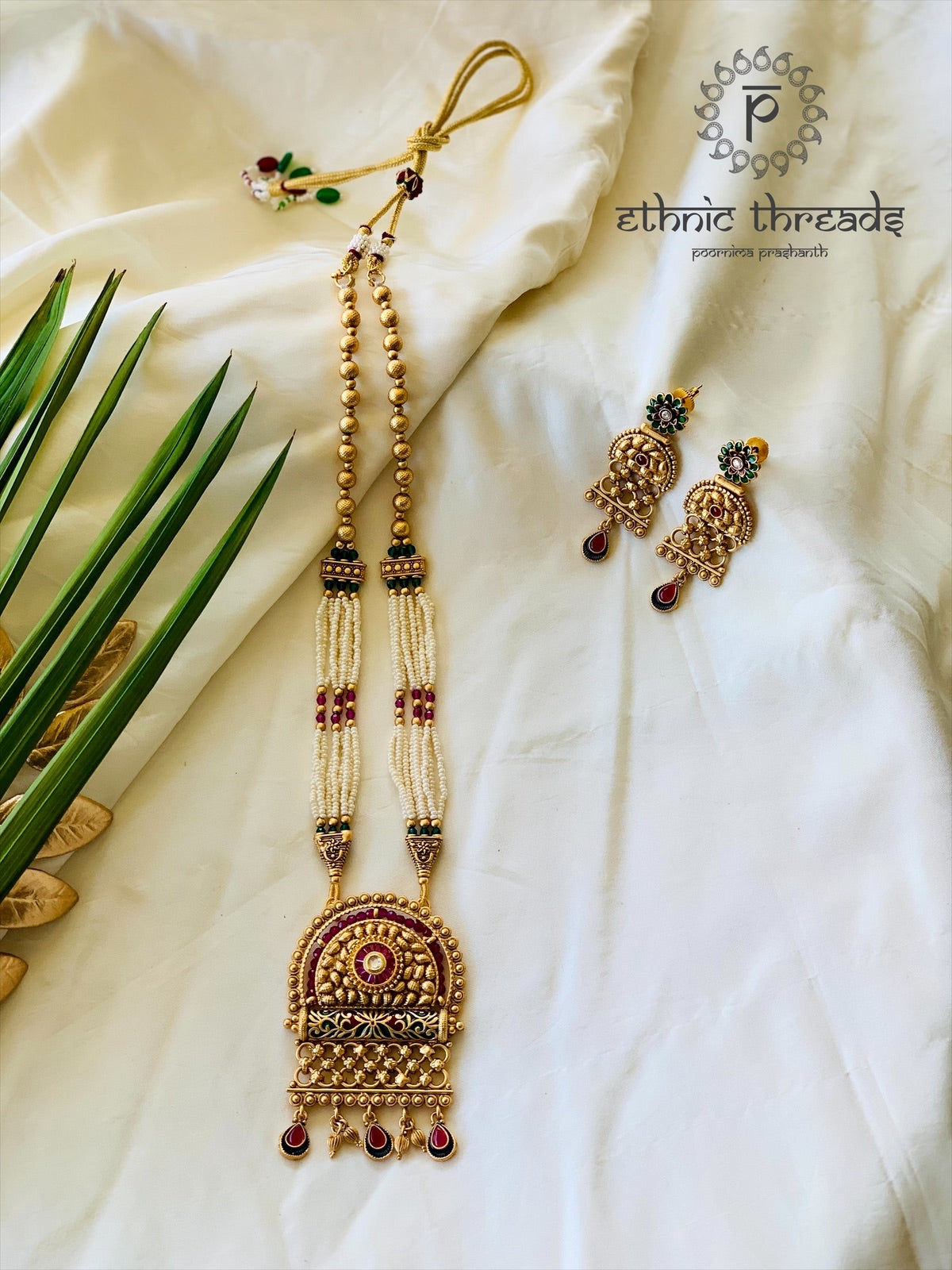 Temple Long Necklace Meenakari Kundan Set