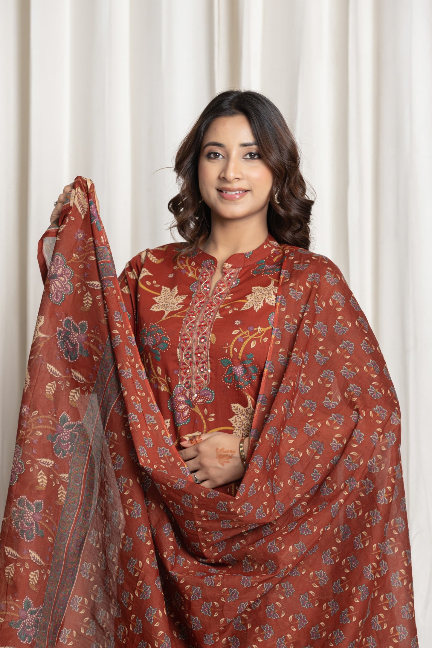 Rust Floral Block Printed Salwar Set