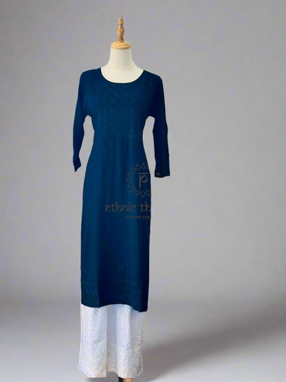 Chikankari Long Kurta In Muslin - Black