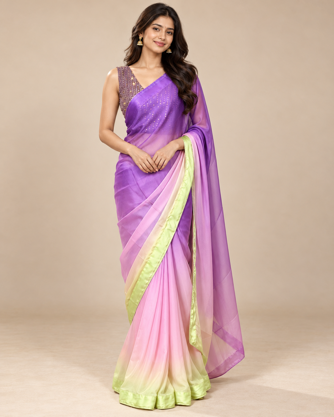 Ombré Shaded Chiffon Saree and Designer Blouse