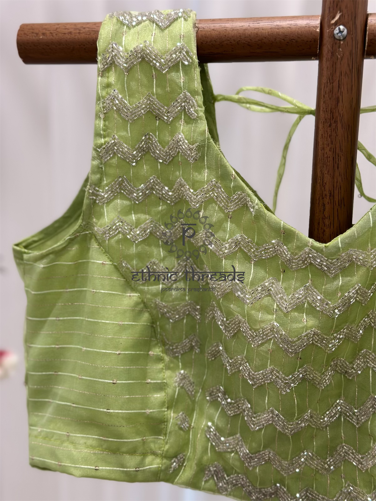 Pastel Green Zardozi Hand Embroidered Saree And Blouse