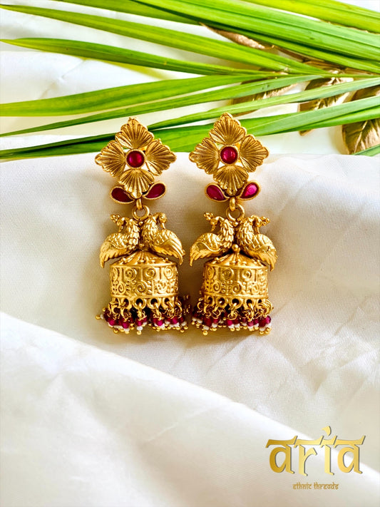 Temple Design Peacock Jhumkas