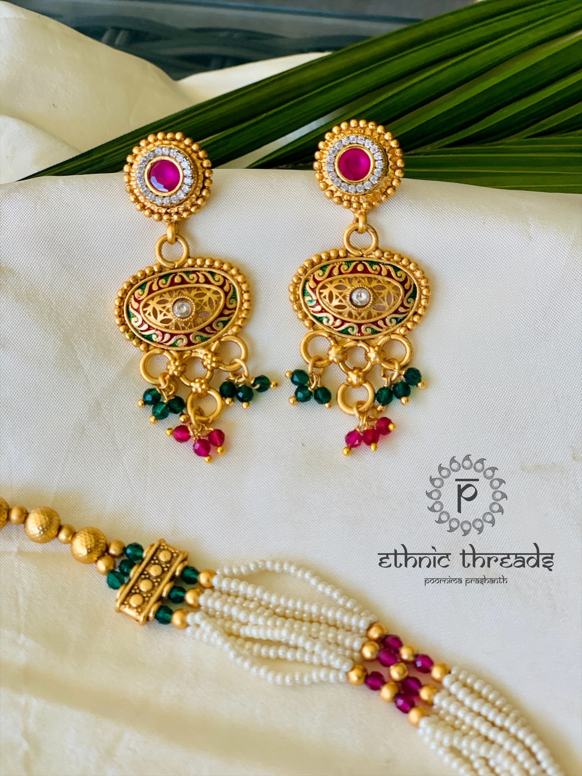 Temple Long Necklace Meenakari Kundan Set