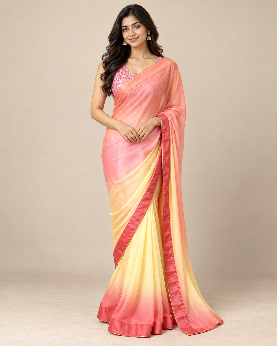 Ombré Shaded Chiffon Saree and Designer Blouse