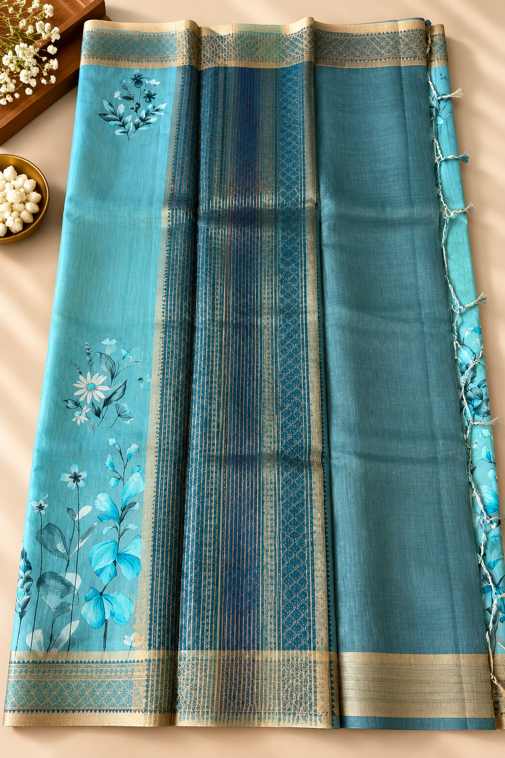 Floral Tissue Saree with Gold Border