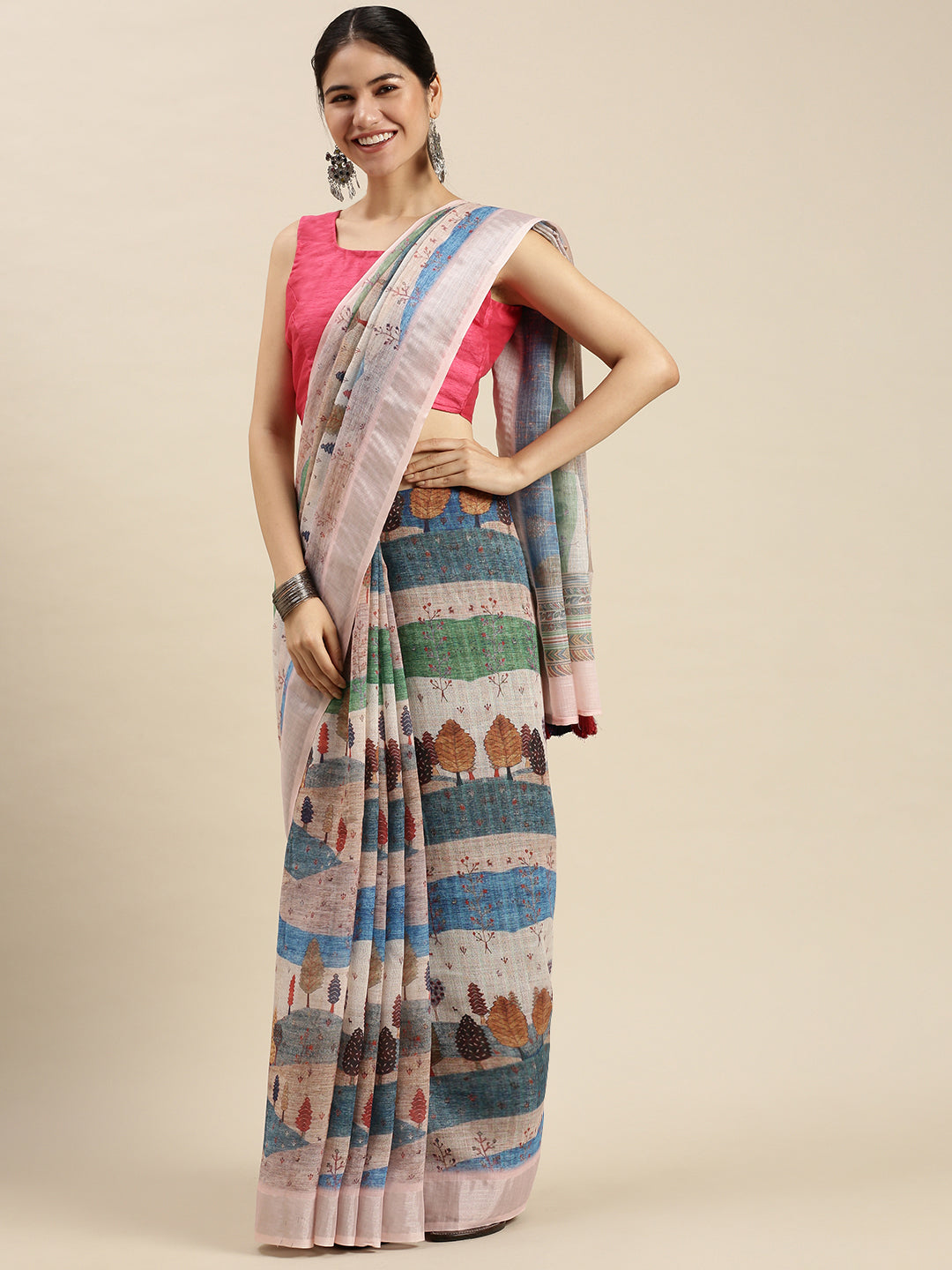 Digital Printed Linen Sarees