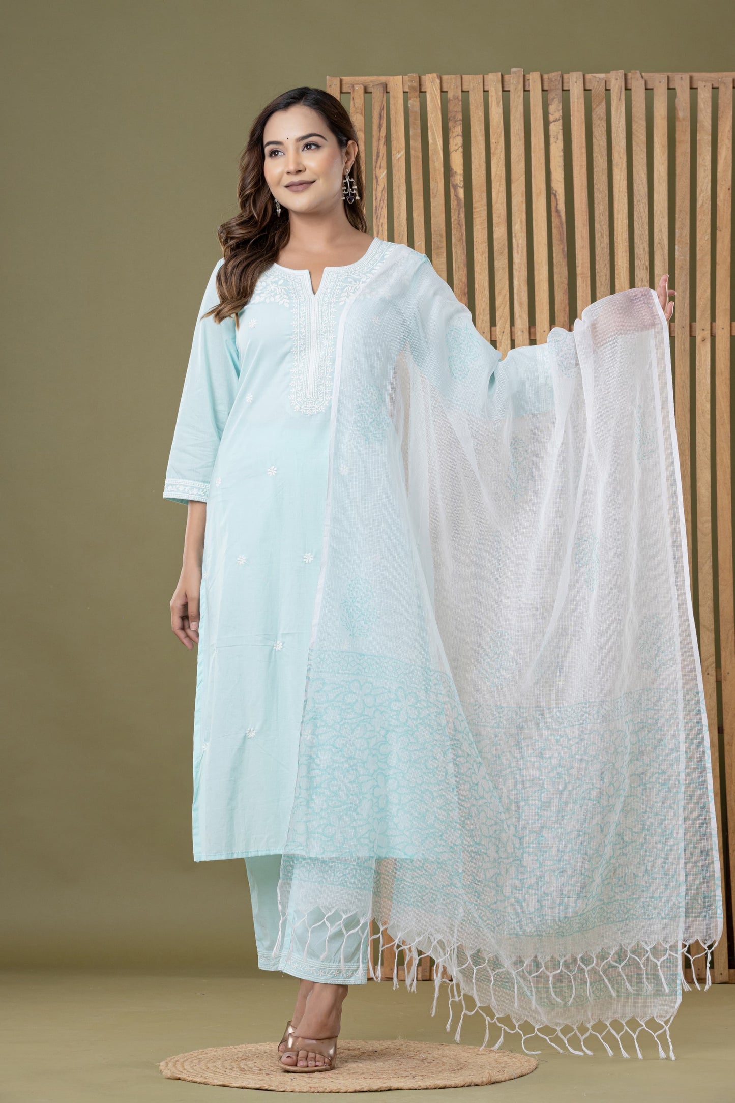 Pastel Blue Cotton Printed Salwar Set