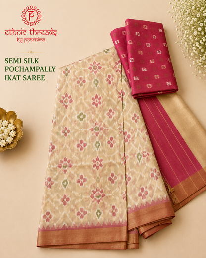 Semi Ikat Pochampally Saree