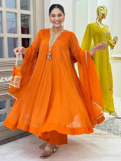 Orange Anarkali Suit Set
