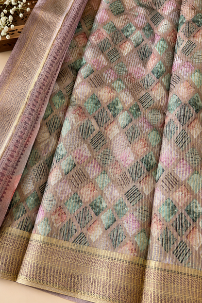 Floral Tissue Saree with Gold Border
