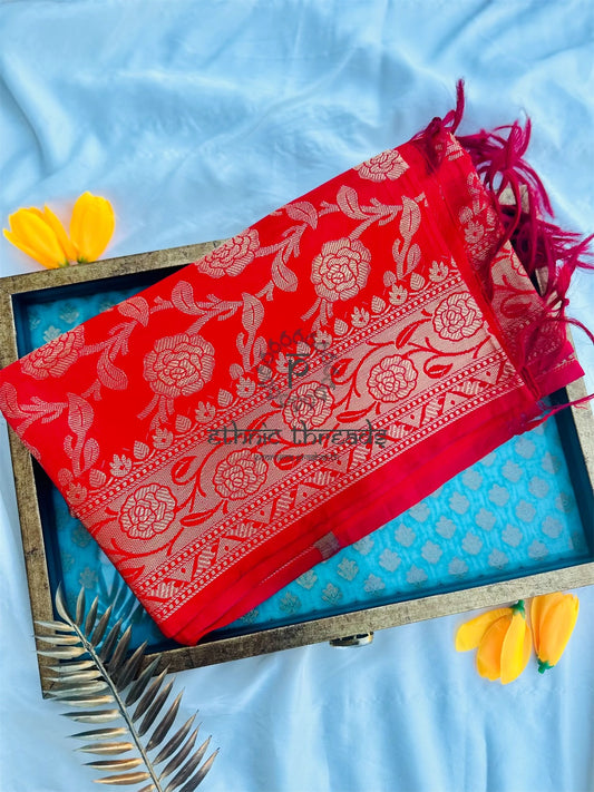 Semi Banarasi Dupatta - Red