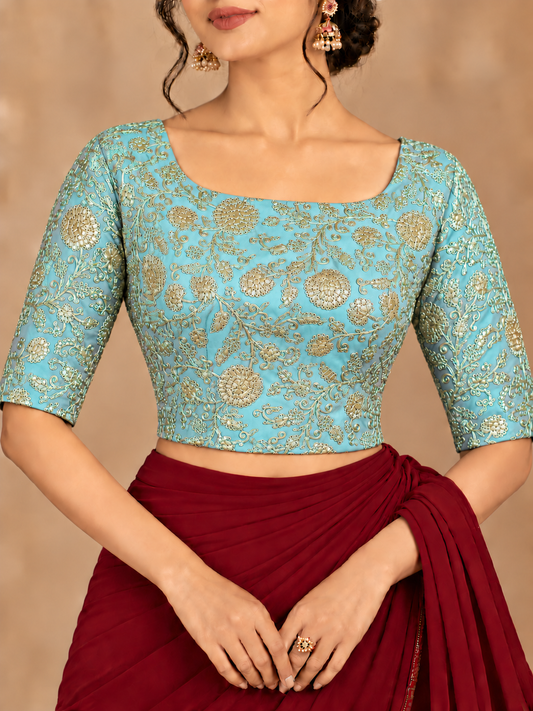 Zari Work Blouses - turquoise