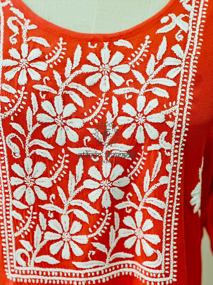 Chikankari Long Kurta In Muslin - Peach