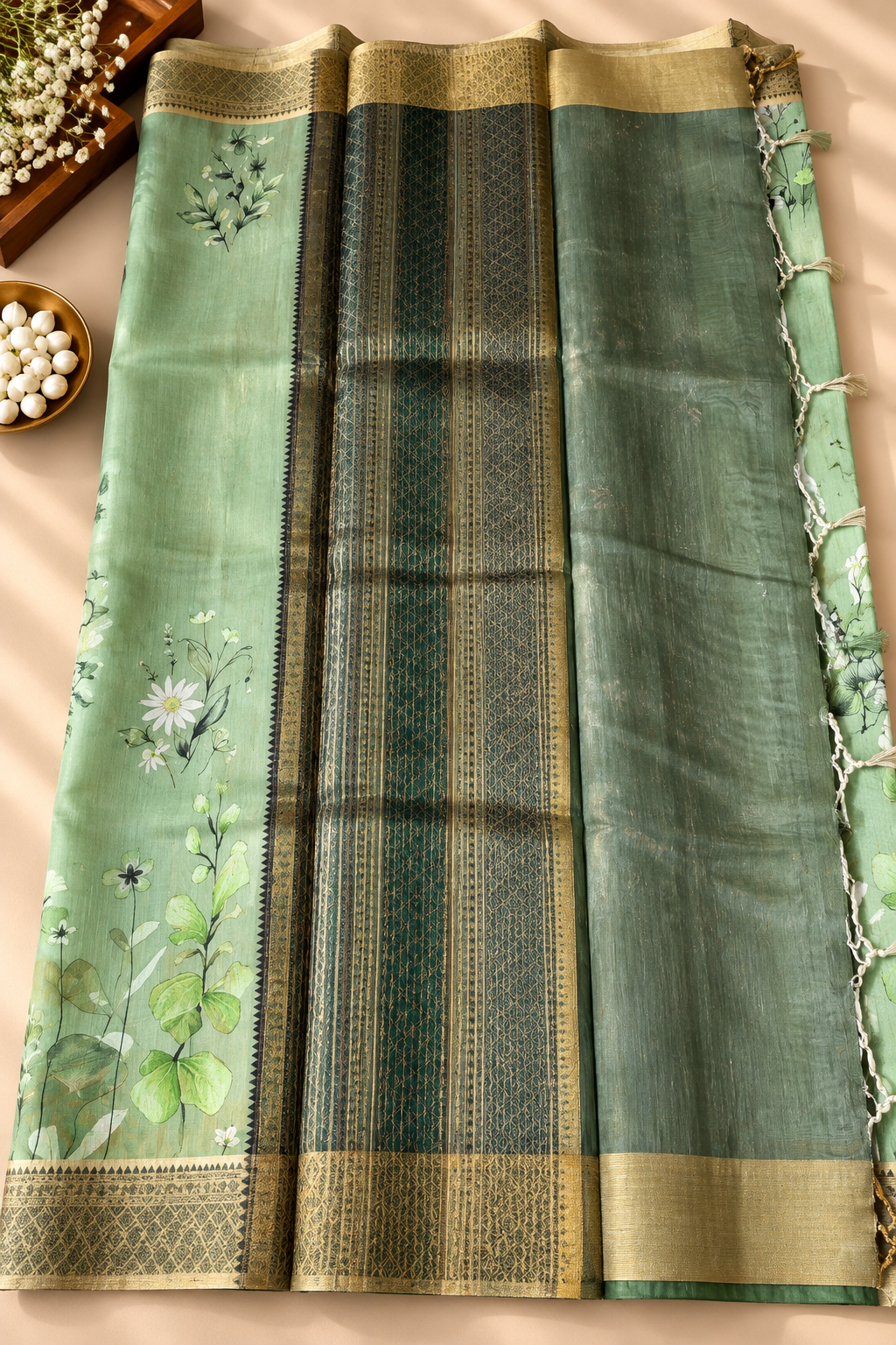 Floral Tissue Saree with Gold Border