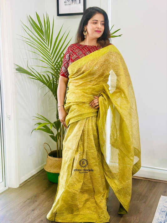 Crush Tissue Saree with Pre-Stitched  Blouse