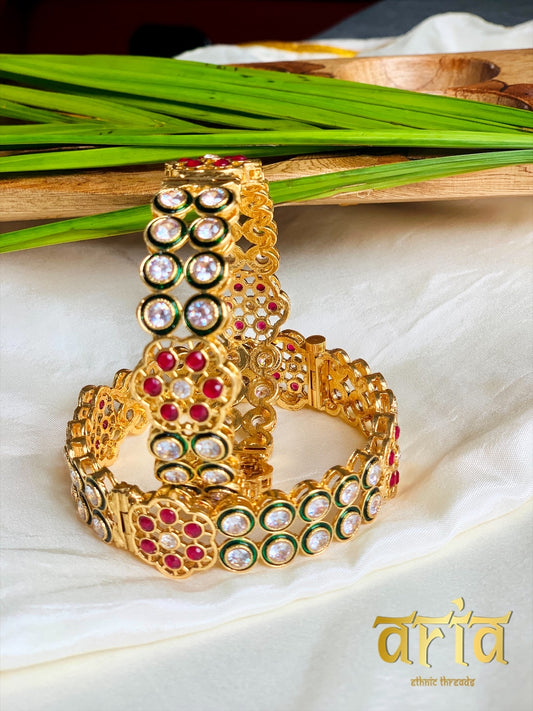 Kundan Polki with AD Kada Bangles- Kemp Stones