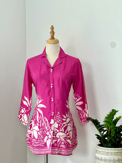 Pink Shirt Style Short Kurti / Top