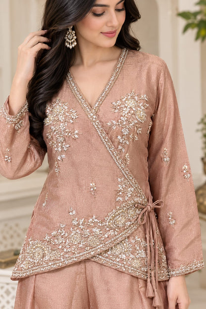 Dusty Rose Embroidered Wrap Kurta