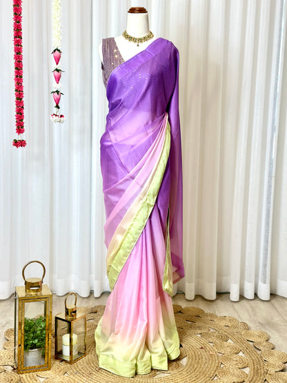 Ombré Shaded Chiffon Saree and Designer Blouse