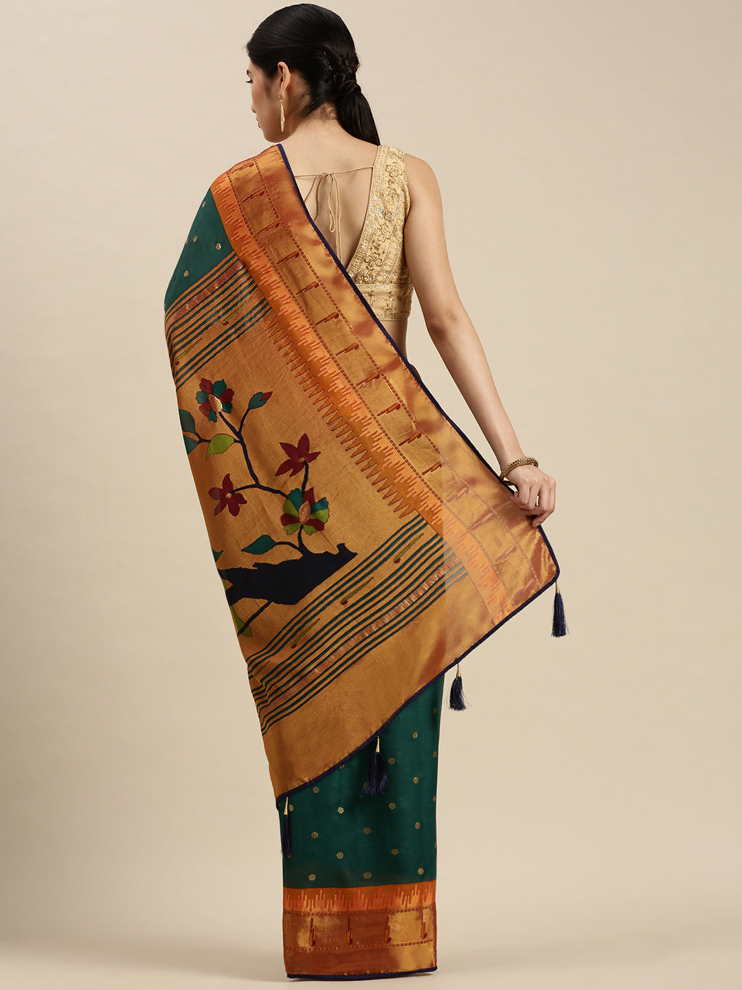 Paithani Silk Cotton Saree with Woven  Zari Border