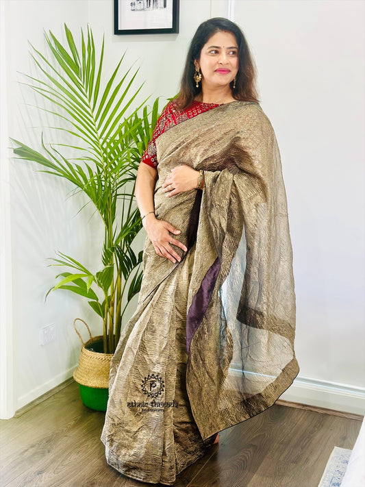 Crush Tissue Saree with Pre-Stitched  Blouse
