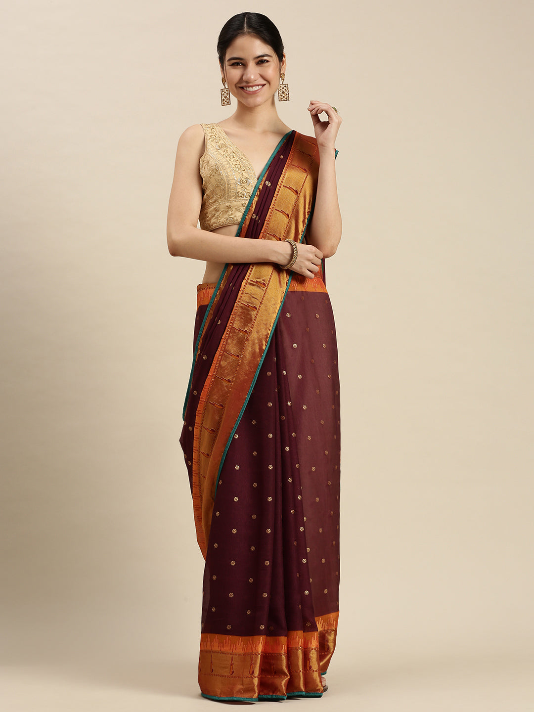 Paithani Silk Cotton Saree with Woven  Zari Border