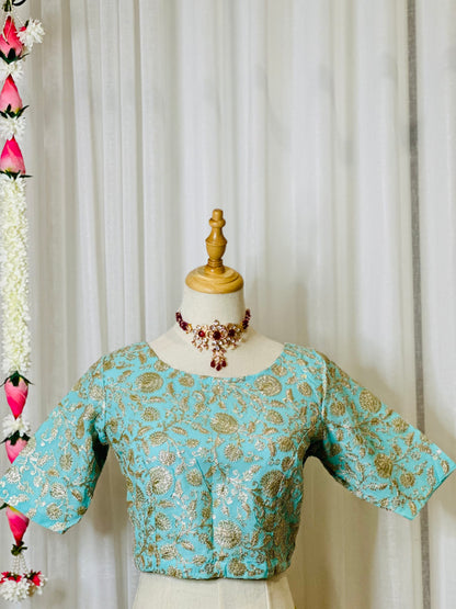 Zari Work Blouses - turquoise