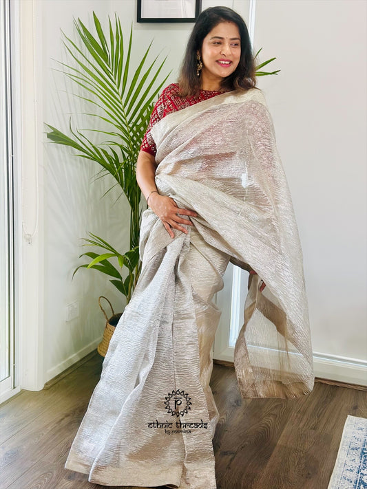 Crush Tissue Saree with Pre-Stitched  Blouse
