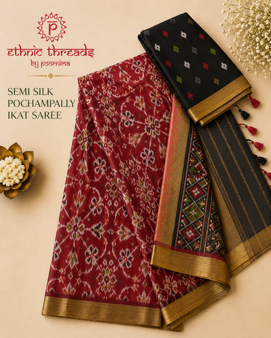 Semi Silk Pochampally Ikat Saree