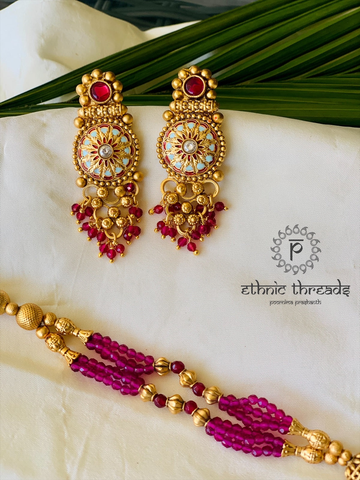 Temple Long Necklace Meenakari Kundan Set