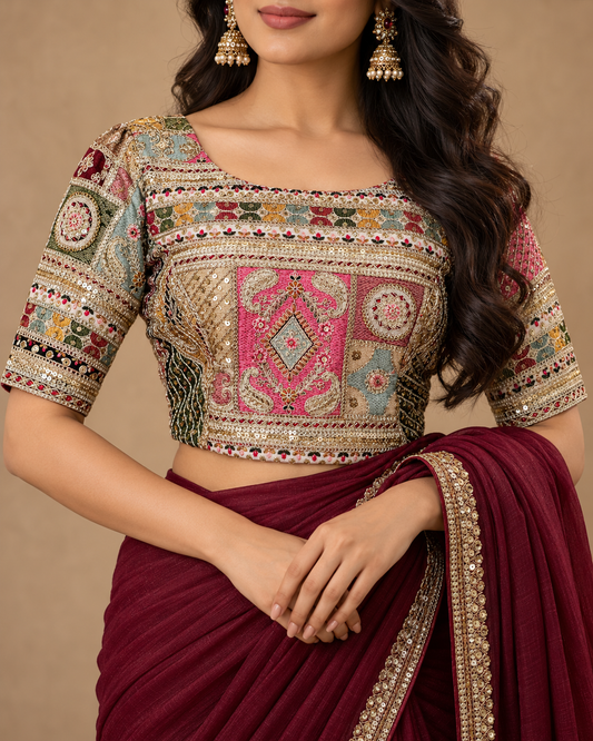 Zari Work Blouses - White Multi color