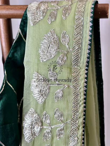 Pastel Green  Embroidered Saree And Blouse