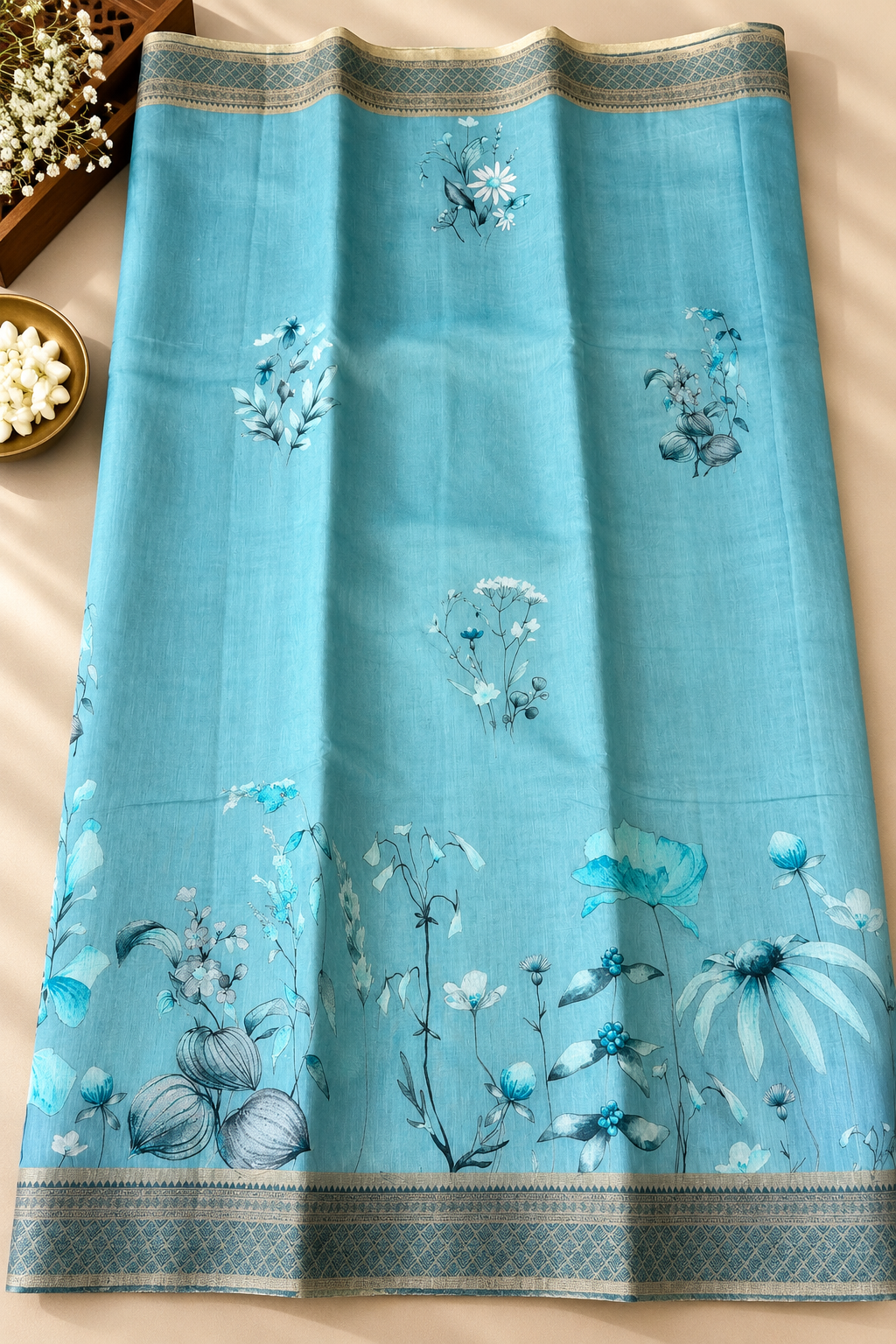 Floral Tissue Saree with Gold Border