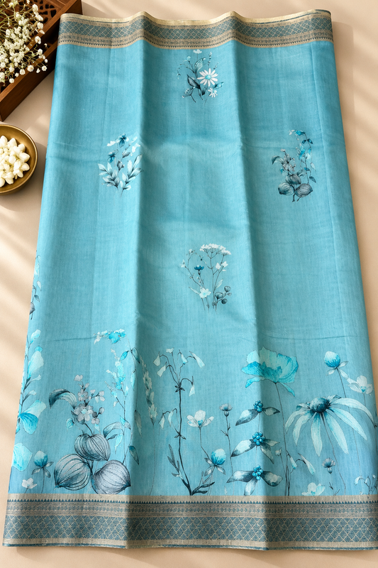 Floral Tissue Saree with Gold Border