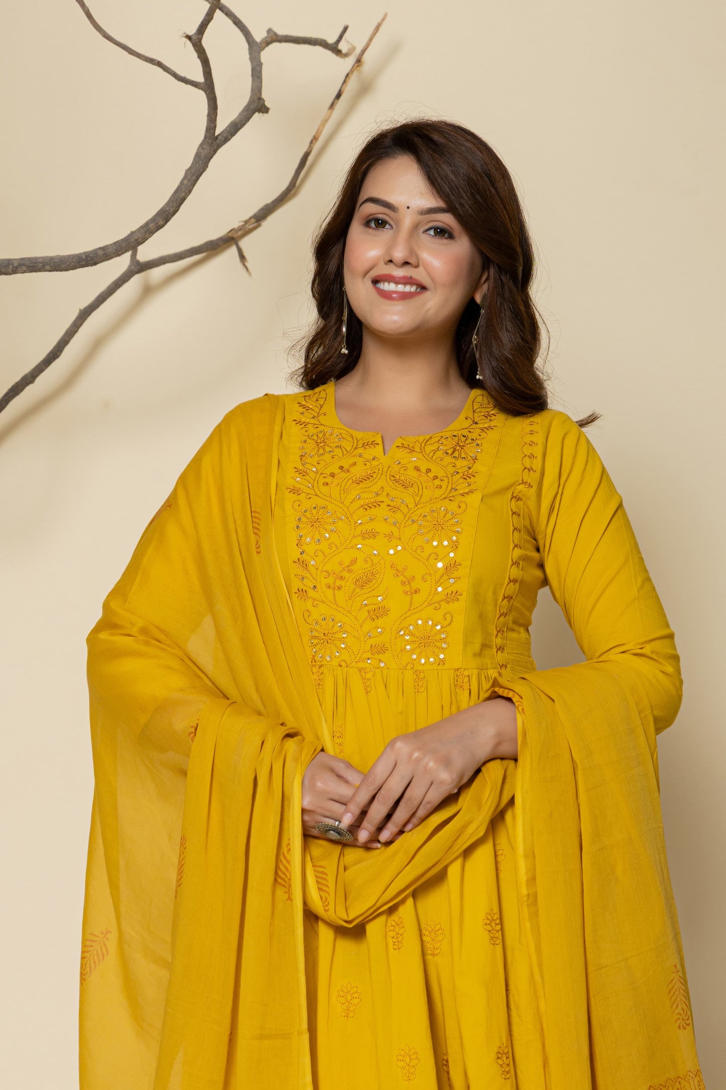 Cotton Anarkali Kurta Set with Dupatta