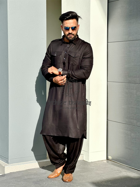 Black Pattani Suit Mens with Salwar set