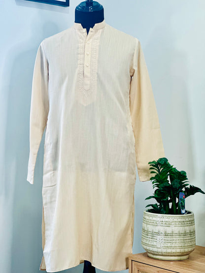 Cotton Mens Long Kurta- Cream