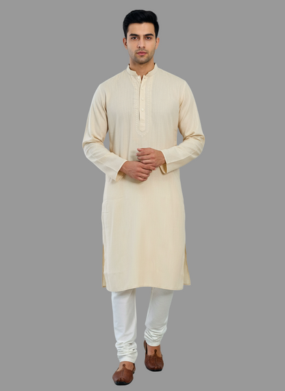 Cotton Mens Long Kurta- Cream