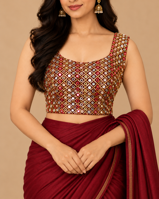 Mirror Work Blouses -Maroon