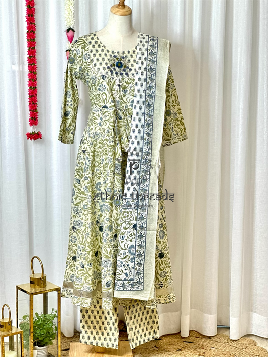 Green Block Printed Cotton Salwar Set