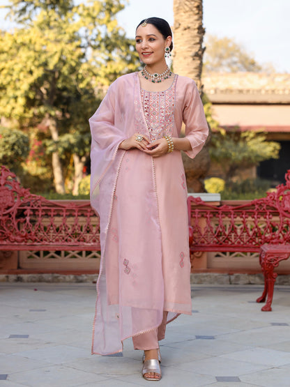 Pastel Pink Salwar Set with Hand Embroidery