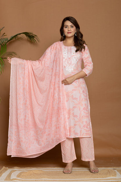 Baby Pink Cotton Printed Suit Set