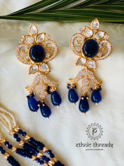 Uncut Polki Choker Set with Semi-precious Stones- Blue