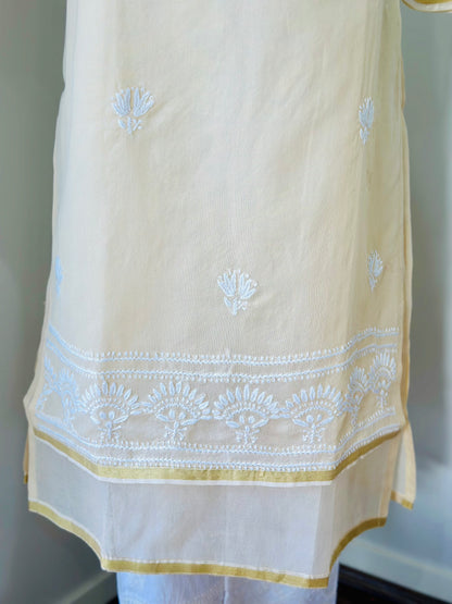 Chikankari Long Kurta In Cotton - Cream