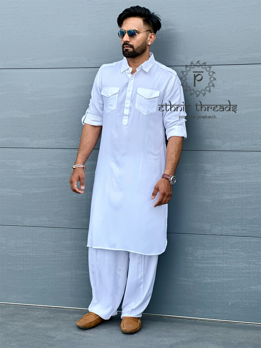 White Pattani Suit Mens with Salwar set